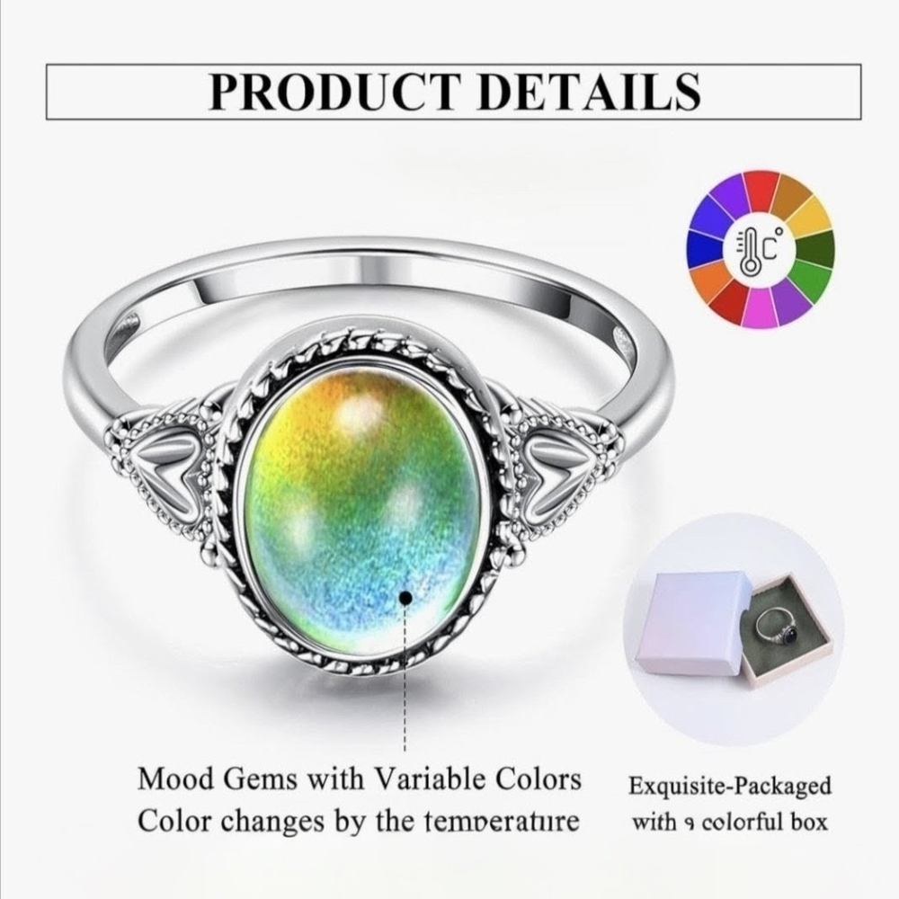 Mood Ring Size 7 8 9 Silvery Color Changing Ring 70s Retro Jewelry - Picture 8 of 10